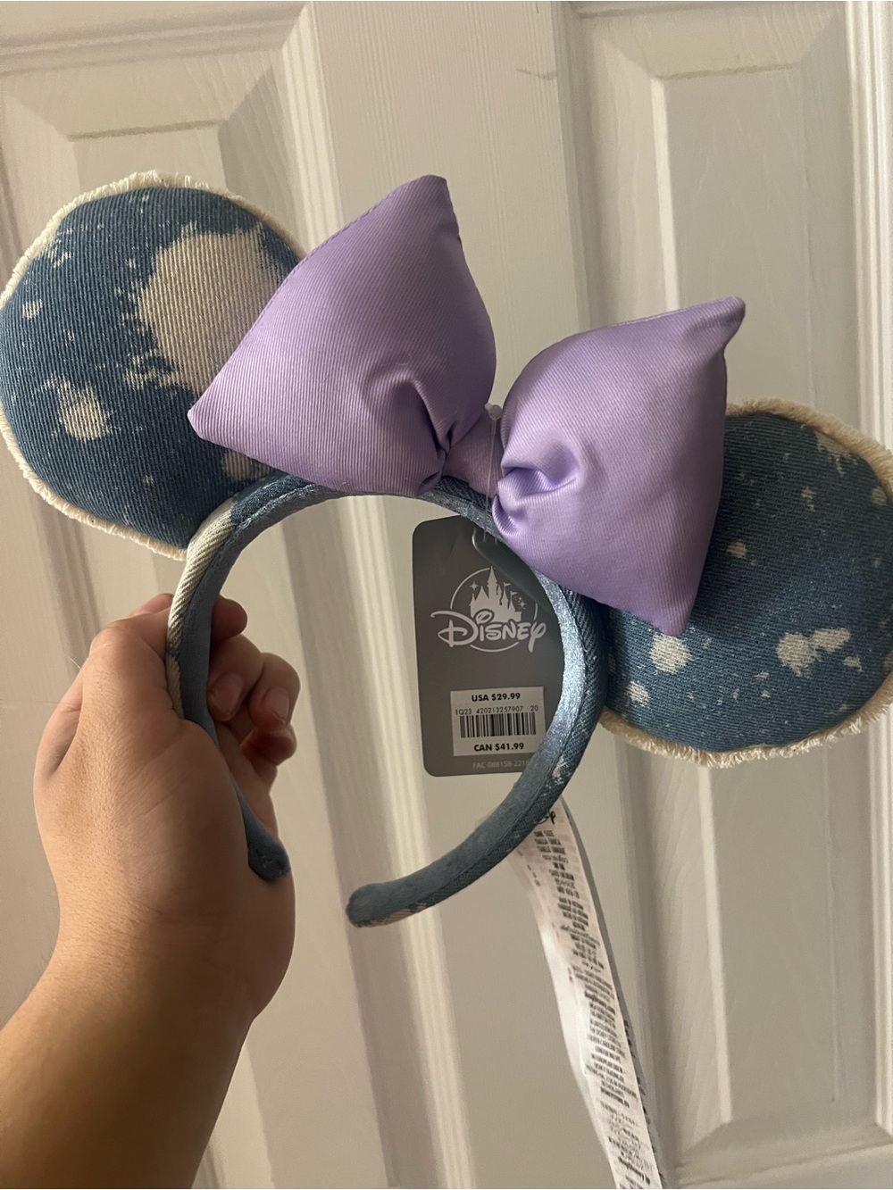 Disney Lavender Bow Denim Mickey Ears Headband